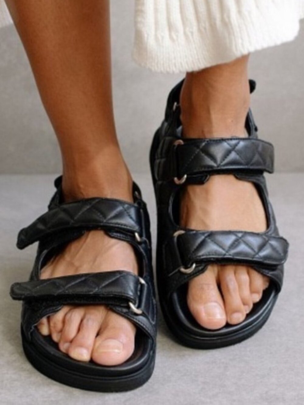 ALOHAS Hook Loop Double Strap Leather Sandals – Black – EU 39